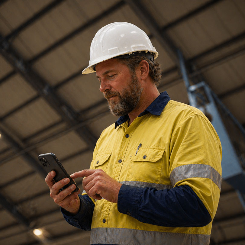 man using digital maintenance forms
